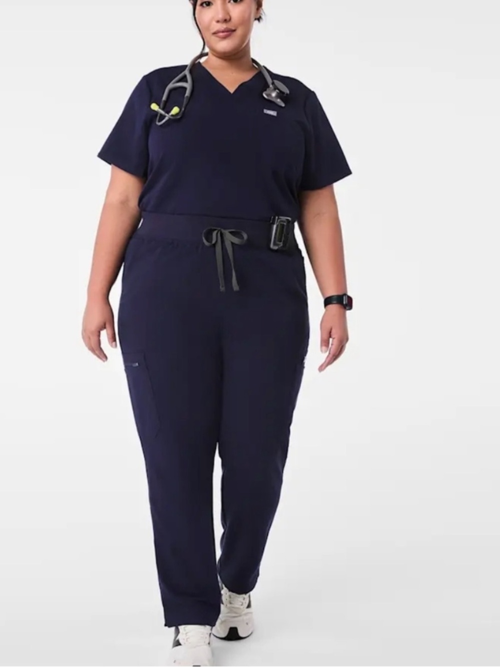 Figs Women's Navy Straight-Leg Scrub Jumpsuit with Drawstring